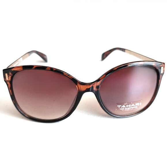 NWT Tahari Sunglasses in Brown Tortoise Shell w/ Gold Sides 100% UV - Picture 1 of 7